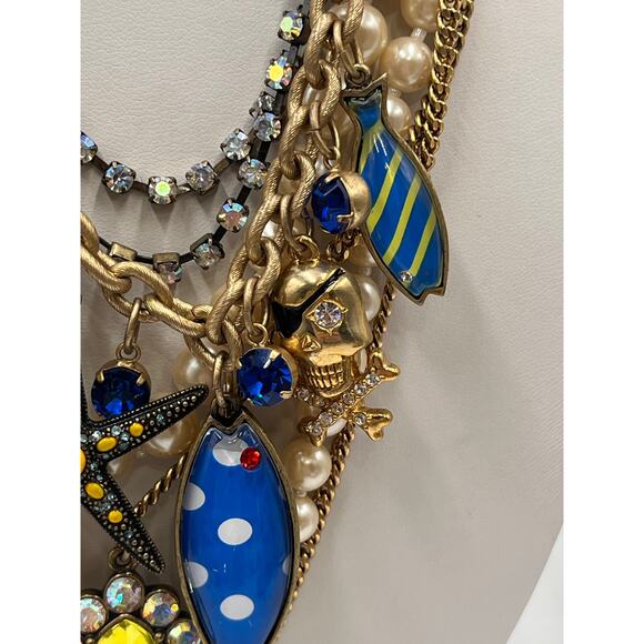 Betsey Johnson Bold MultiStrand Fish Nautical Lucite Anchor Crab Pearl Necklace - Picture 13 of 14